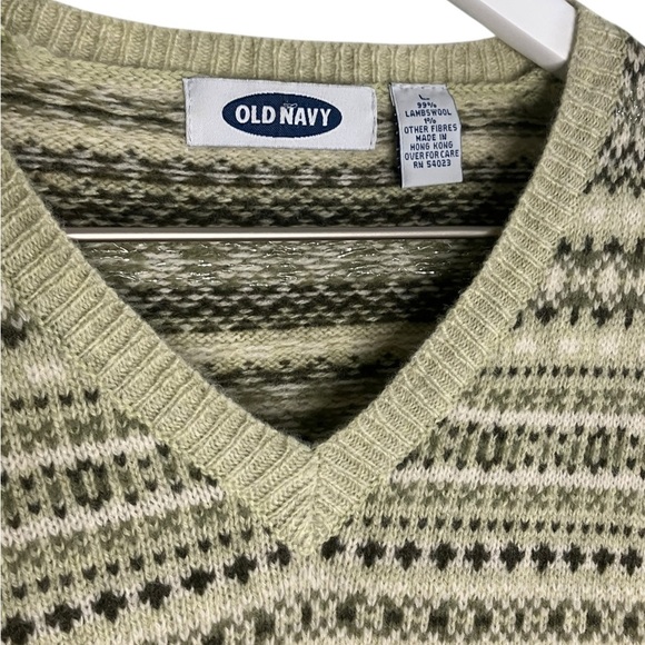 Vintage Y2K Sweater Women’s L Green Silver Fair Isle Pullover Lambswool Preppy - Picture 5 of 7